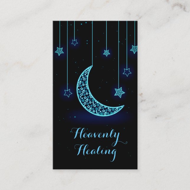Modern Blue Moon and Stars Business Card (Front)