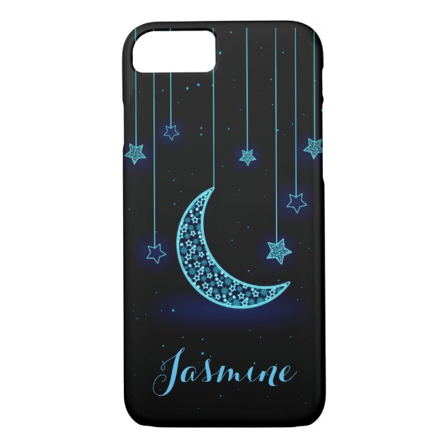 Modern Blue Moon and Stars Case-Mate iPhone Case (Back)