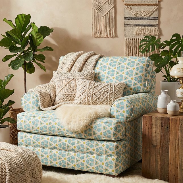 Modern Blue Mosaic Honeycomb Octagon Pattern Fabric (Creator Uploaded)