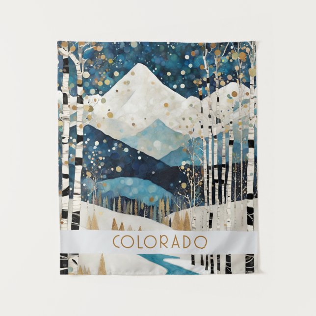 Modern Blue Mountain Nature Wall Tapestry (Front)