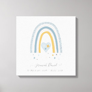 Modern Blue Muted Rainbow Baby Boy Birth Stats Canvas Print