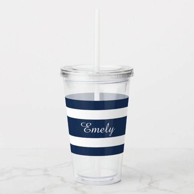 Modern Blue Name Script Acrylic Tumbler (Front)