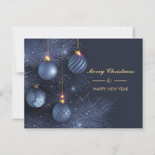 Modern Blue Navy Merry Christmas Happy New Year Postcard