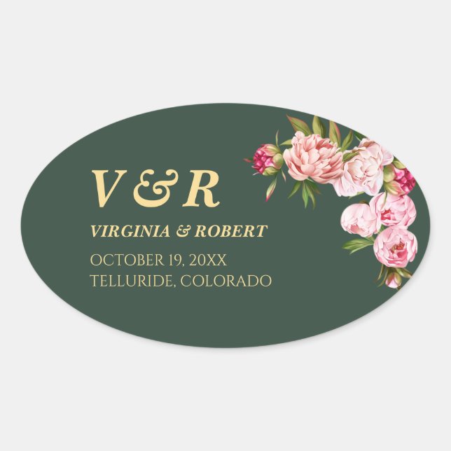 Modern Blue Navy Monogram Dark Green Wedding Oval Sticker (Front)