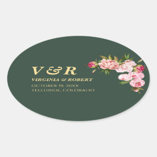 Modern Blue Navy Monogram Dark Green Wedding Oval Sticker
