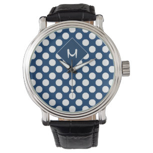 Modern Blue Navy White Monogrammed Watch