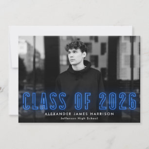Modern Blue Neon Class of 2021 Photo Graduation Announcement