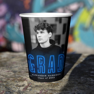 Modern Blue Neon Graduation Paper Cups