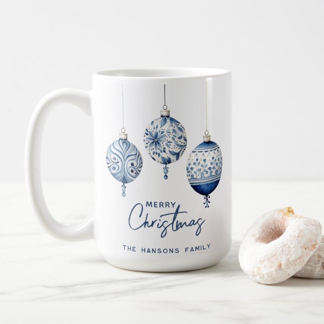 Modern Blue Nordic Style Ornaments Merry Christmas Coffee Mug (With Donut)