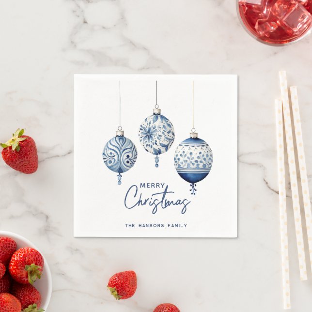 Modern Blue Nordic Style Ornaments Merry Christmas Napkin (Insitu)