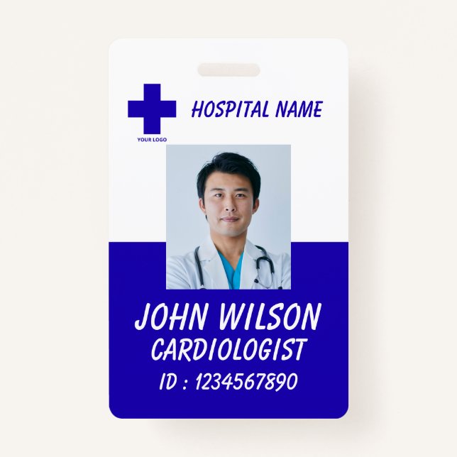 Modern Blue Nurse Photo ID Badge Template (Front)