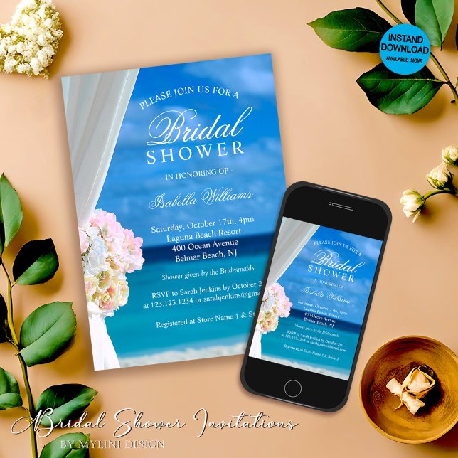Modern Blue Ocean Beach Bridal Shower Invitation (Creator Uploaded)