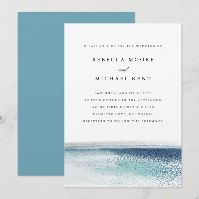 Modern Blue Ocean Beach Nautical Wedding Invitation (Front/Back)