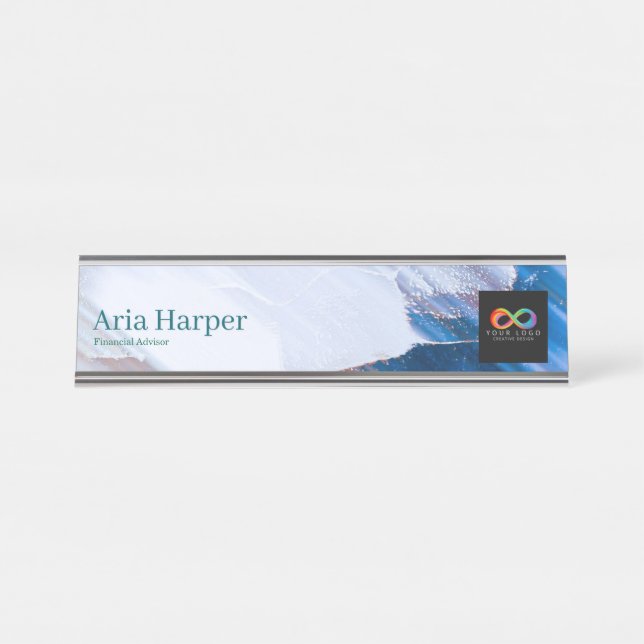 Modern Blue Ocean Ripple Custom Financial Advisor  Desk Name Plate (Front)