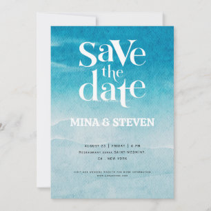 Modern blue ocean Watercolor wedding  Save The Date
