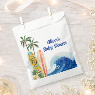 Modern Blue Ocean Wave Surfboard Baby Shower Favour Bags