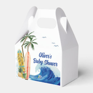 Modern Blue Ocean Wave Surfboard Baby Shower  Favour Box