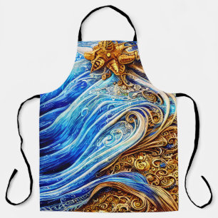 Modern Blue Ocean Waves Apron