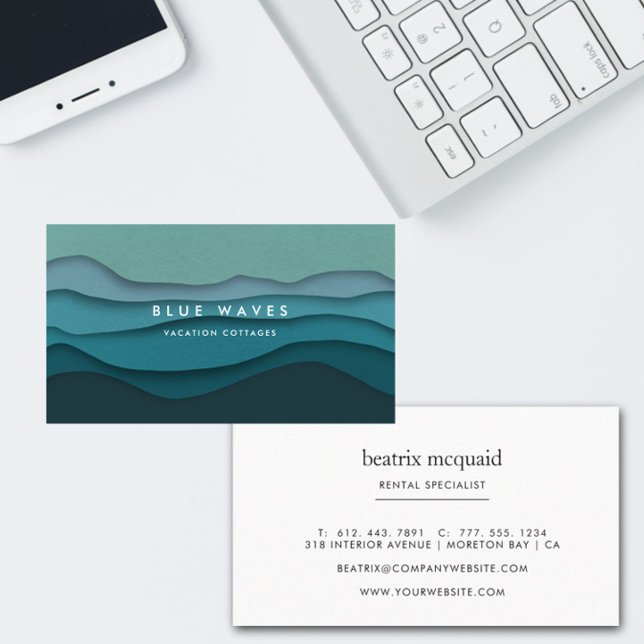 Modern Blue Ocean Waves Coastal Business Card (Creator Uploaded)