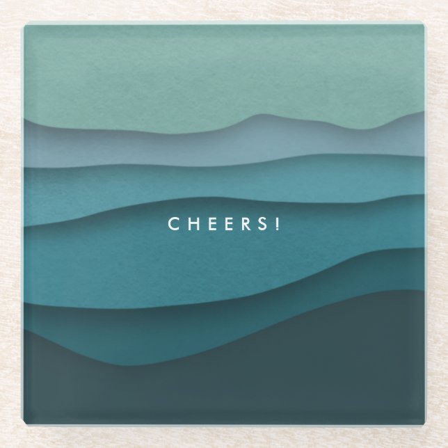 Modern Blue Ocean Waves Coastal Gift for Her Glass Coaster (Front)