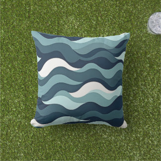 Modern Blue Ocean Waves Coastal Throw Pillow