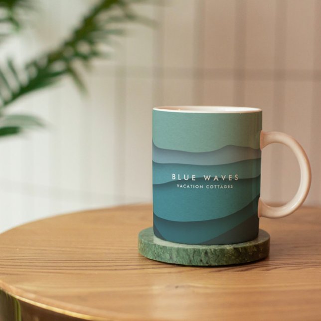 Modern Blue Ocean Waves Coffee Mug (A simple abstract design of shades of blue waves. Great for advertising sea related businesses.)