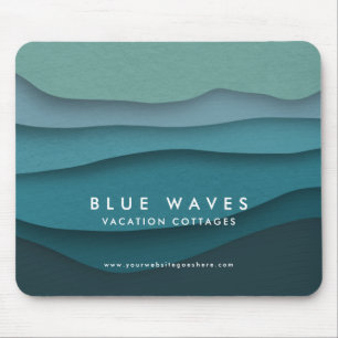 Modern Blue Ocean Waves Mouse Mat