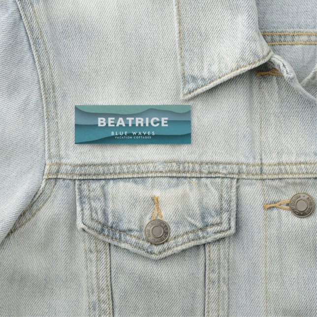 Modern blue Ocean Waves Name Tag (In Situ)