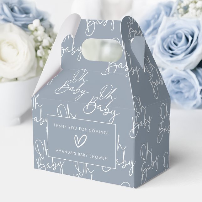 Modern Blue Oh Baby Simple Baby Shower Gable Favour Box (Creator Uploaded)