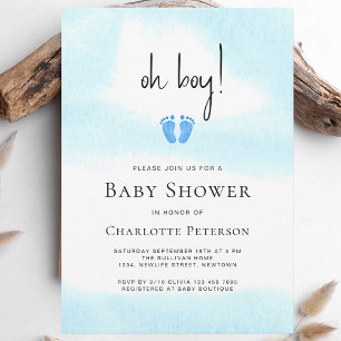 Modern Blue Oh Boy Baby Shower Invitation