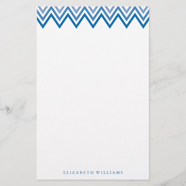 Modern Blue Ombre Chevrons Stationery (Front)