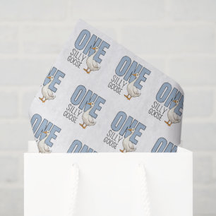 Modern Blue One Silly Goose First Birthday Tissue Paper