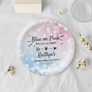 Modern Blue Or Pink? Gender Reveal Party Paper Plate