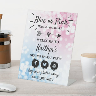 Modern Blue Or Pink? Gender Reveal Party Welcome Pedestal Sign