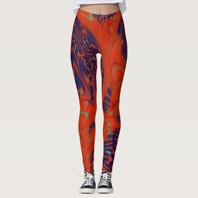 Modern blue orange abstract  leggings (Front)