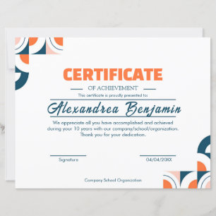 Modern Blue Orange Certificate of Achievement Prof