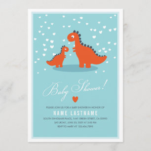 Modern Blue Orange Dinosaur Baby Shower Invitation