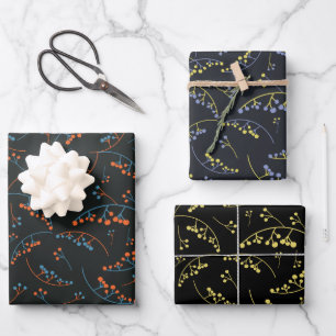 Modern blue orange lilac yellow berries pattern wrapping paper sheet
