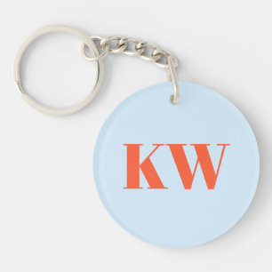 Modern Blue Orange Monogram Initials Personalised Key Ring