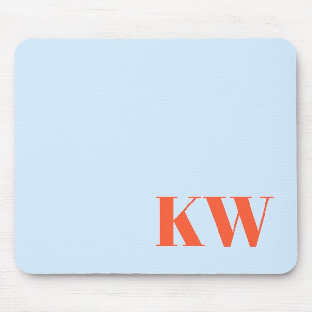 Modern Blue Orange Monogram Initials Personalised Mouse Mat (Front)