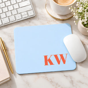 Modern Blue Orange Monogram Initials Personalised Mouse Mat