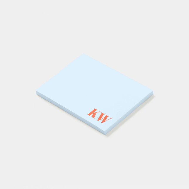 Modern Blue Orange Monogram Initials Personalised Post-it Notes (Angled)