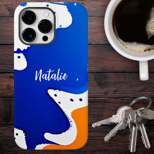 Modern Blue & Orange Paint Splatter Monogram Case-Mate iPhone 14 Pro Max Case