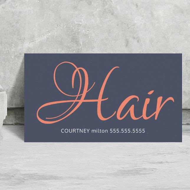 Modern Blue Orange Typography Hair Stylist Business Card (Creator Uploaded)