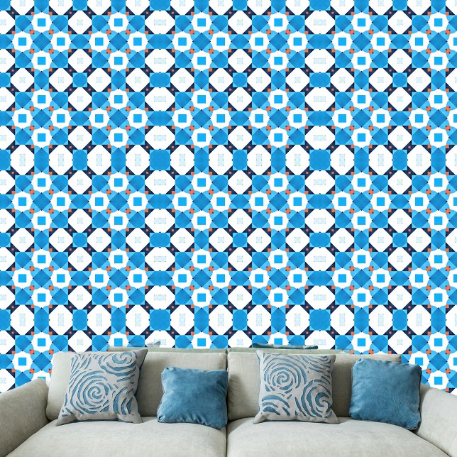 Modern Blue Orange White Abstract Geometric Wallpaper (Creator Uploaded)