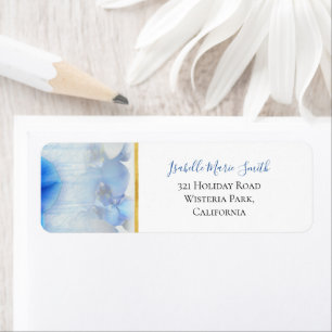 Modern Blue Orchid Floral Gold Border Wedding