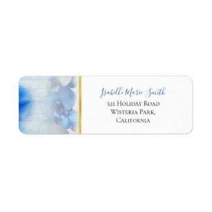 Modern Blue Orchid Floral Gold Border Wedding