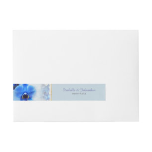 Modern Blue Orchid Floral Gold Trim Invitation Wraparound Address Label