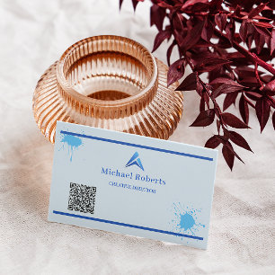Modern Blue Paint Splash Creative with QR Code Business Card