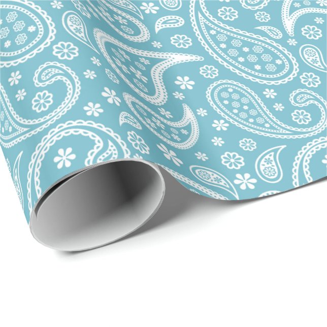 Modern Blue Paisley Pattern Wrapping Paper (Roll Corner)